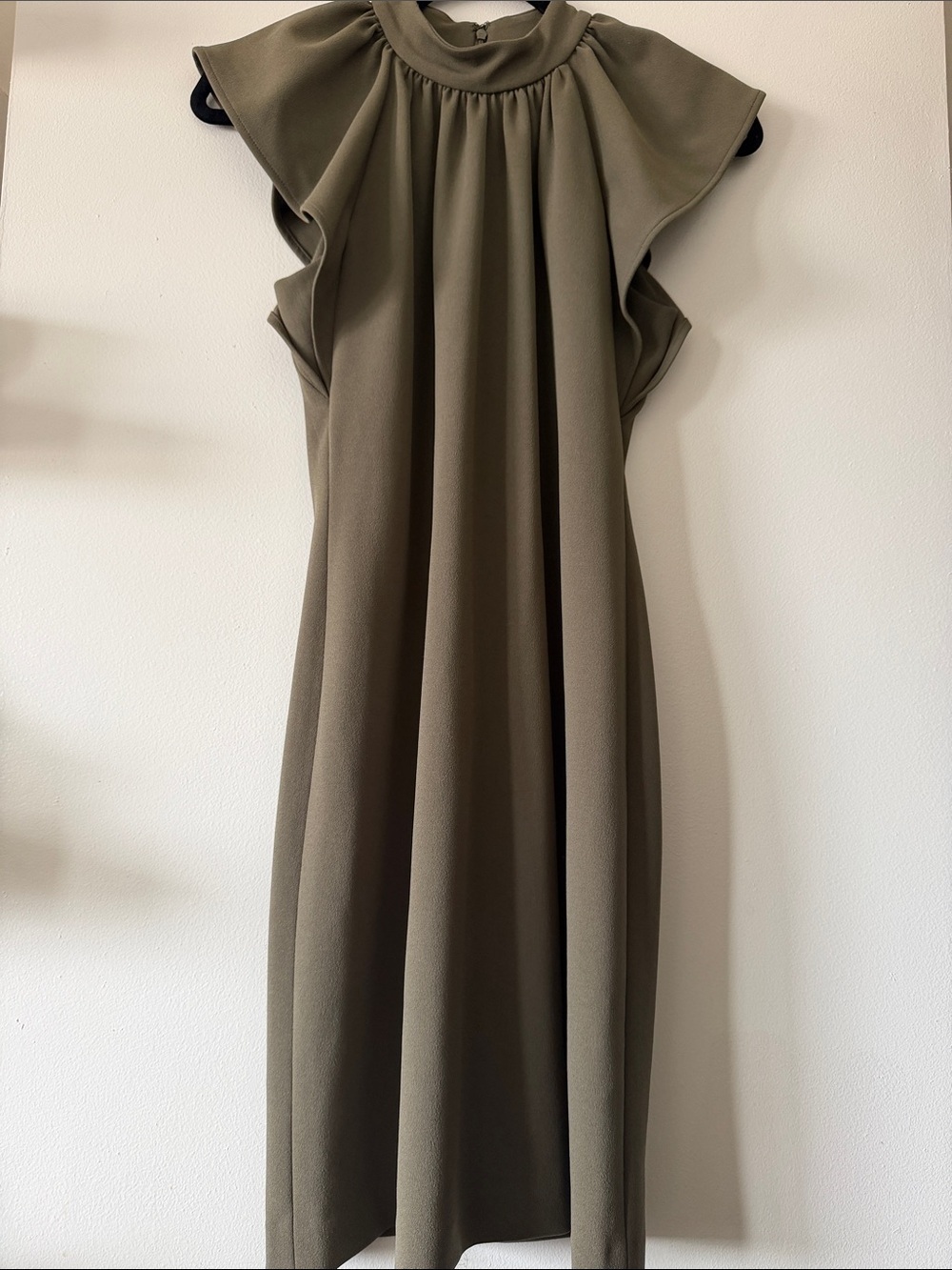 Calvin Klein|Chic Elegant Sleeveless Olive High-Neck Flutter Dress|Size 4|EUC - Picture 4 of 11